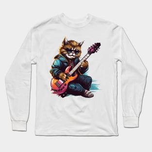 Rockstar Cat Playing Electric Guitar Long Sleeve T-Shirt